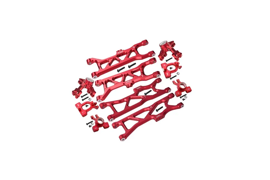 GPM Red Aluminium Front &amp;amp; Rear Hub, Suspension Arms &amp;amp; Front Hub Carriers Set image 122234
