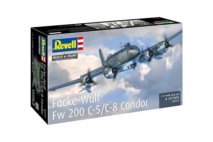 Revell 1/72 scale Focke-Wulf Fw 200 C-5/C-8 Condor plastic model kit box showing an illustration of the bomber in flight.