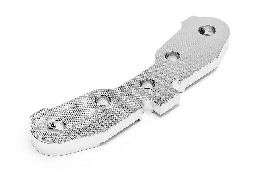 A silver aluminium rear suspension brace for an HPI Trophy RC vehicle, featuring a machined finish and multiple mounting holes.