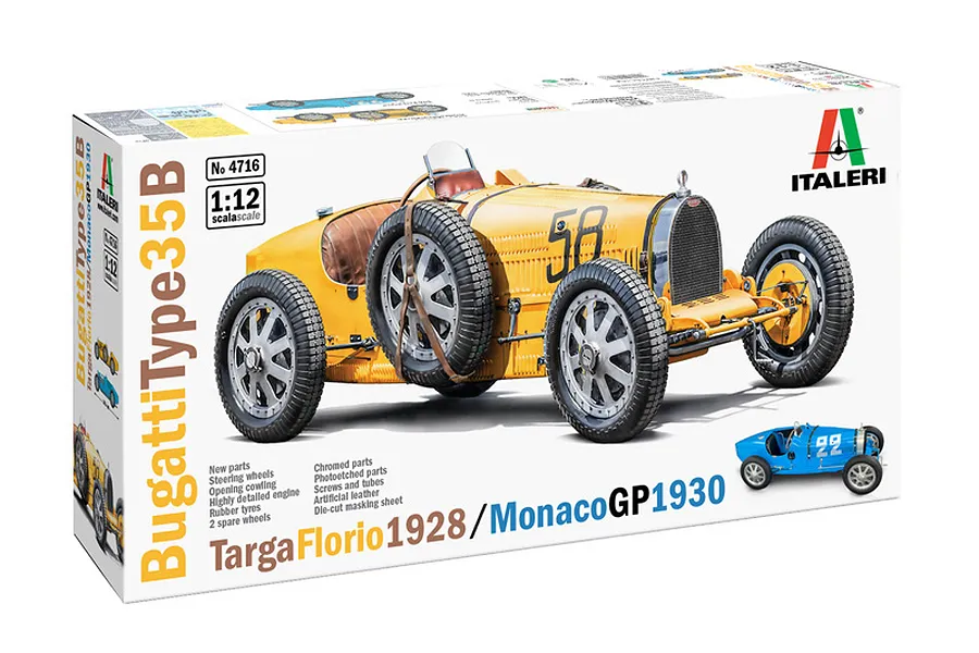 Italeri 1/12 Bugatti Type 35B 1929 Targa Floria/1930 Monaco GP Car Scaled Plastic Model Kit image 123506