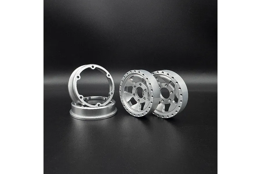 Reefs RC 1.9&amp;quot; Granite Beadlock Rims with Hubs and Rings 2Pcs - Silver and Black image 123583