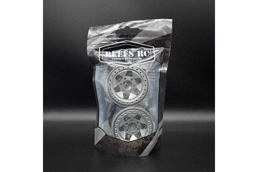 Reefs RC 1.9&amp;quot; Granite Beadlock Rims with Hubs and Rings 2Pcs - Silver and Black image 123584