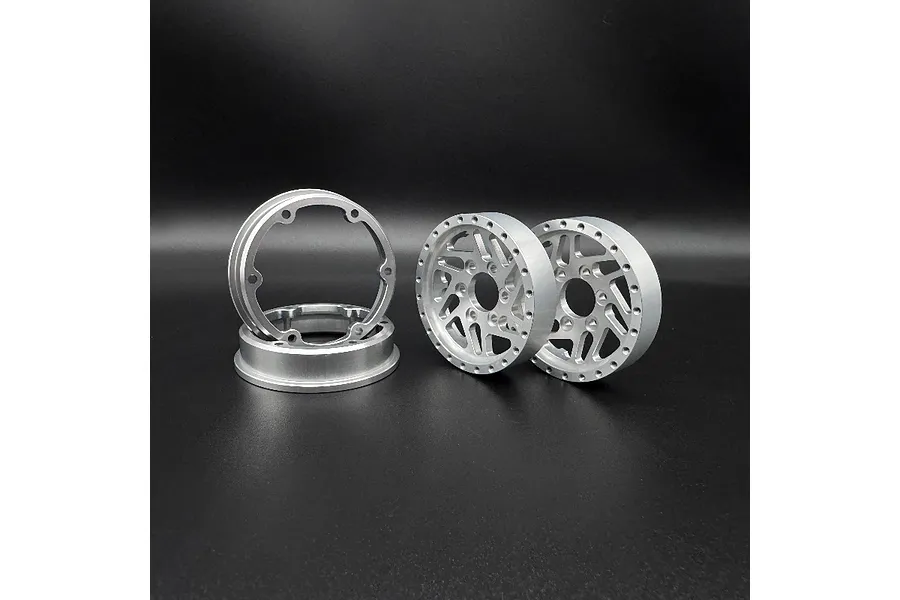 Reefs RC 1.9&amp;quot; Crossman Beadlock Rims with Hubs and Rings 2Pcs - Silver and Black image 123588