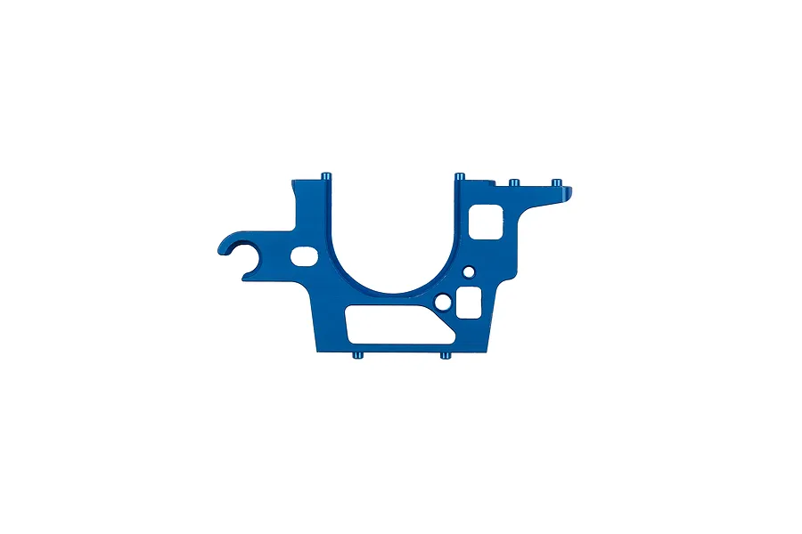 A blue anodized aluminium RC bulkhead spare part for Team Associated vehicles, shown against a plain white background.