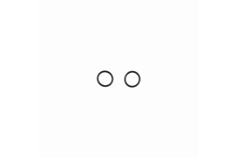 Two small black rubber O-rings centered on a plain white background.