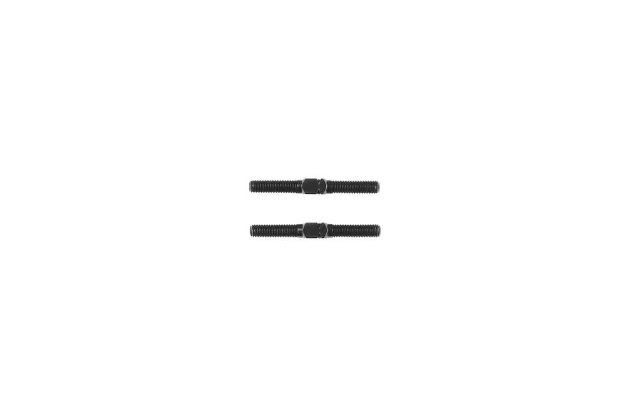Two black metal turnbuckles for RC cars, shown against a plain white background.