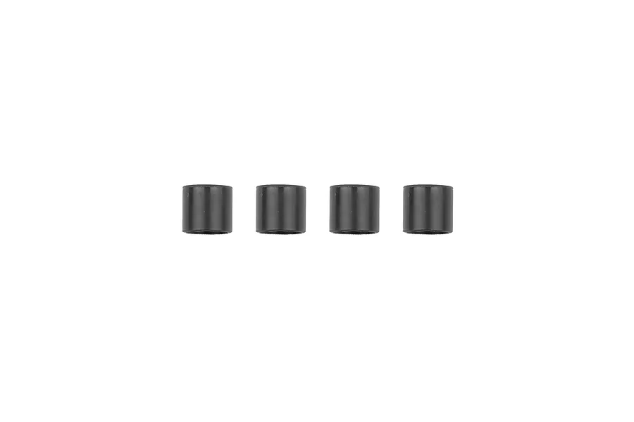 Four small, black cylindrical DCV retainer sleeves arranged in a horizontal row against a white background.