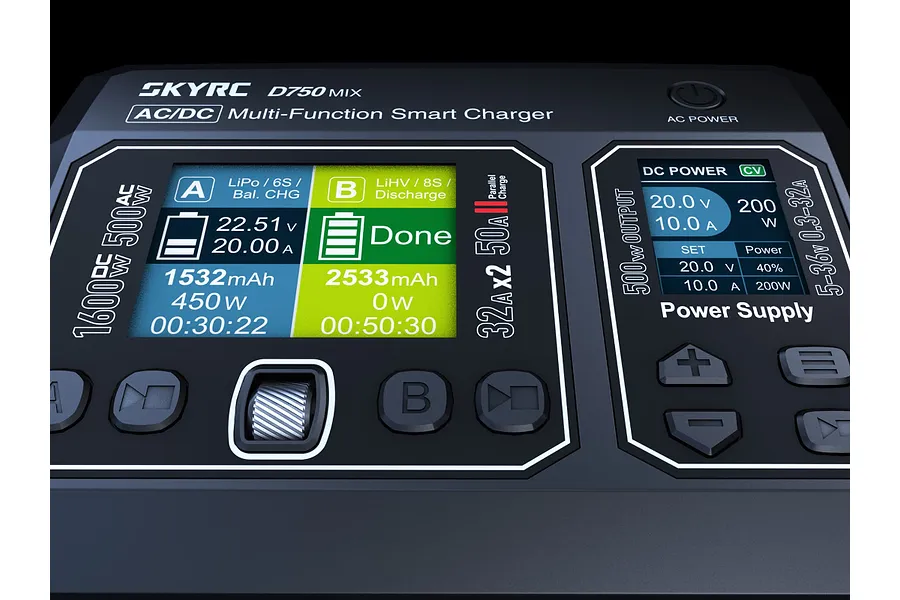 SkyRC D750 Mix Dual Port AC/DC Smart Charger/Power Supply image 124178