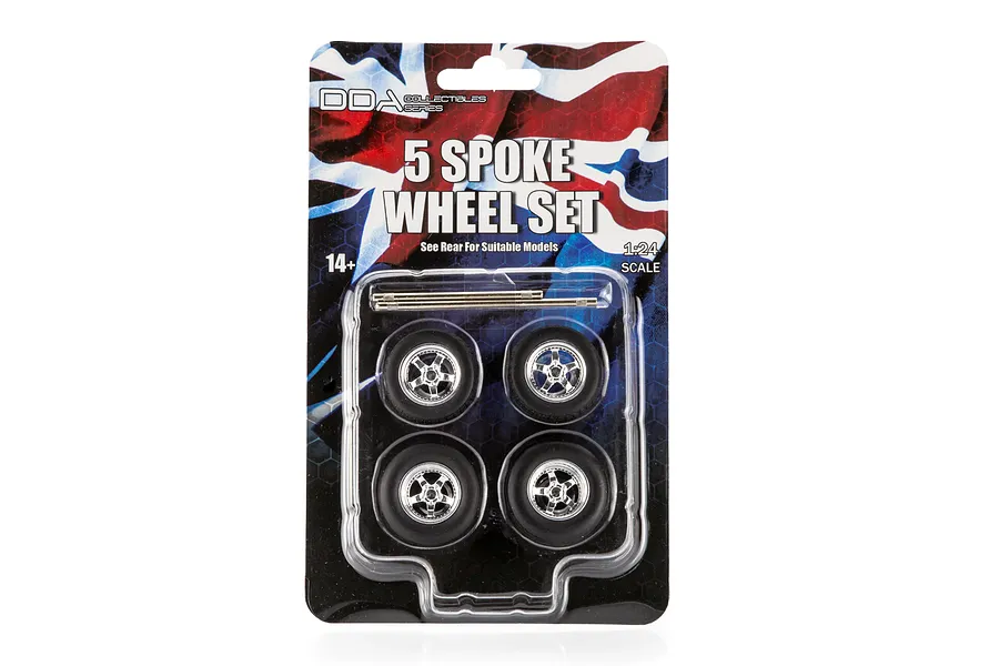 DDA Collectables DDA 1/24 5 Spoke Scaled Plastic Model Wheel Set 4Pcs - Chrome image 124192