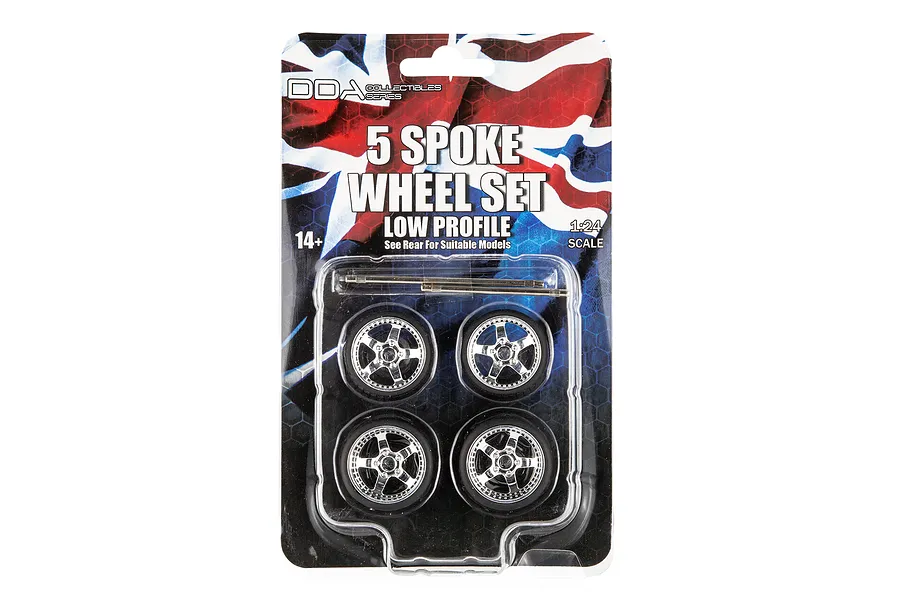DDA 1/24 Low Profile 5 Spoke Scaled Plastic Model Wheel Set 4Pcs - Chrome image 124229