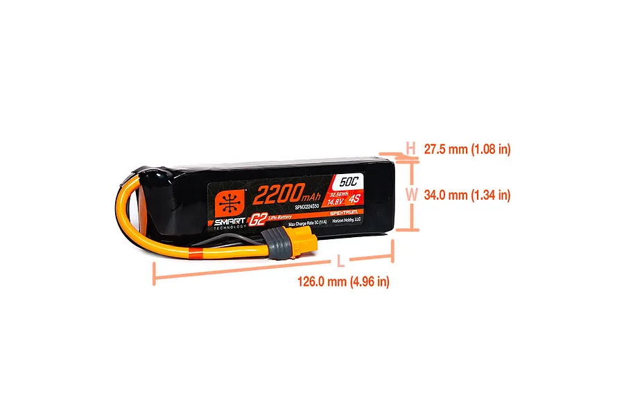 Spektrum G2 14.8V 2200mAh 50C 4S Soft Case LiPo Battery image 124886
