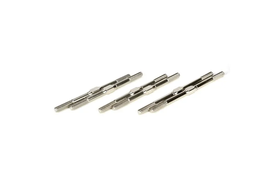A set of six silver-coloured metal RC turnbuckles arranged in three pairs against a white background.
