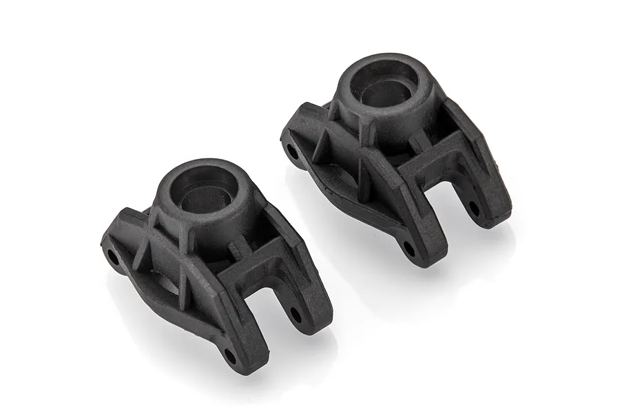 Two black plastic rear hub carriers for Xinlehong RC vehicles, shown from a high-angle perspective on a white background.