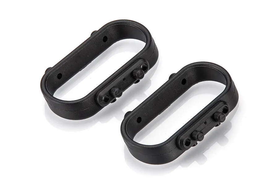 Two black oval-shaped plastic bumper mounts for Xinlehong RC vehicles, shown from an elevated angle against a white background.