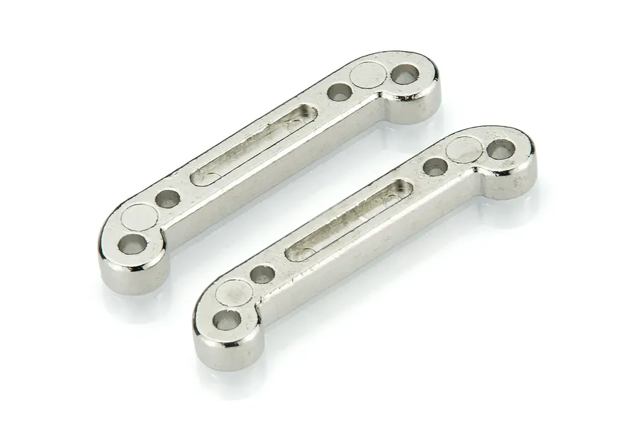 Two silver-coloured metal suspension arm pin braces for Xinlehong RC cars, shown against a white background.