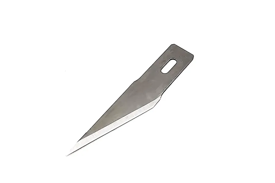 A single Excel Tools #2 straight edge hobby knife blade made of carbon steel, shown against a plain white background.
