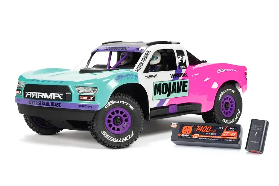 ARRMA Mojave Grom 223S BLX RC Short Course Truck Electric Brushless 4WD 1/16 Scale RTR - Teal/Pink image 127217