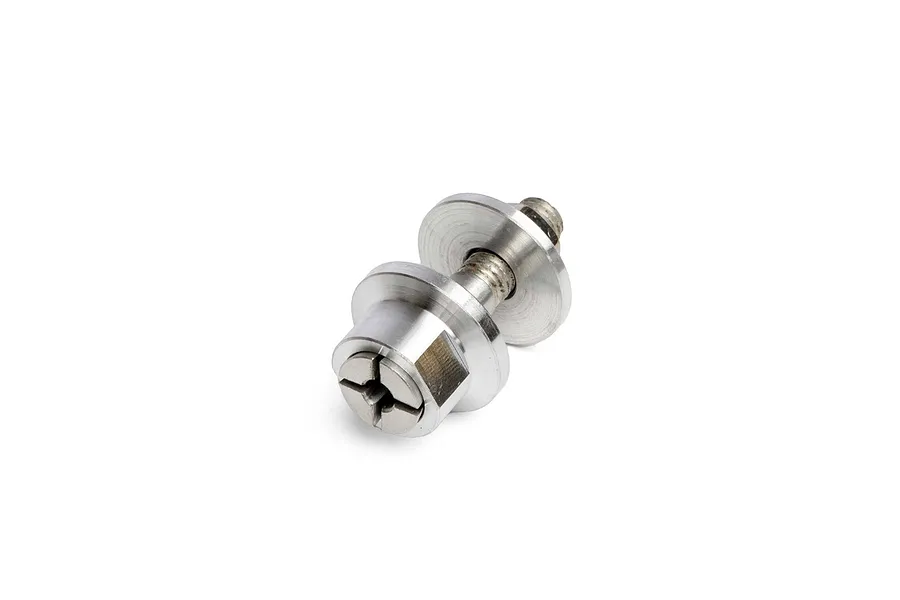 A silver metal collet propeller shaft adaptor for RC planes, showing the collet nut, shaft, and washer assembly.