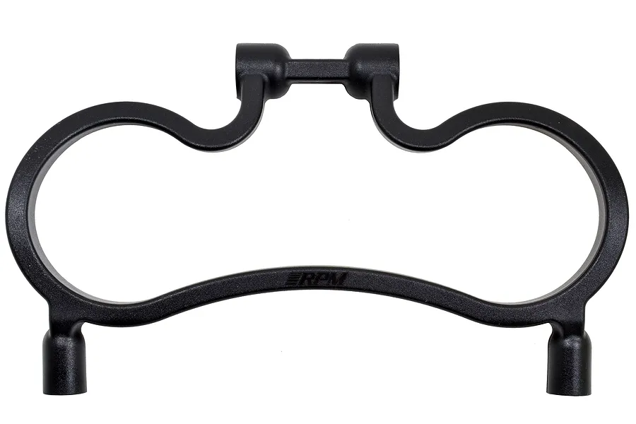 A black RPM rear upper bumper mount for an RC vehicle, featuring a curved, molded plastic design with mounting points.