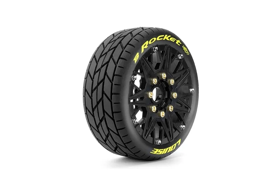 Louise 1/8 B-Rocket (Soft) 0/12mm Offset Buggy Tyres on Black Rims - Glued Wheels 2Pcs image 127497