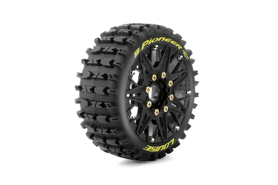 Louise 1/8 B-Pioneer (Soft) 0/12mm Offset Buggy Tyres on Black Rims - Glued Wheels 2Pcs image 127503