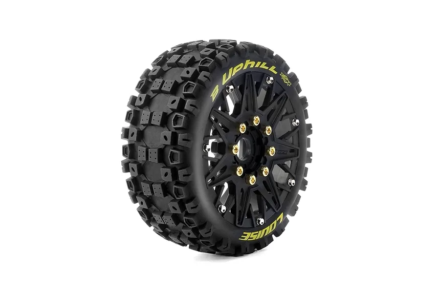 Louise 1/8 B-Uphill (Soft) 0/12mm Offset Buggy Tyres on Black Rims - Glued Wheels 2Pcs image 127508