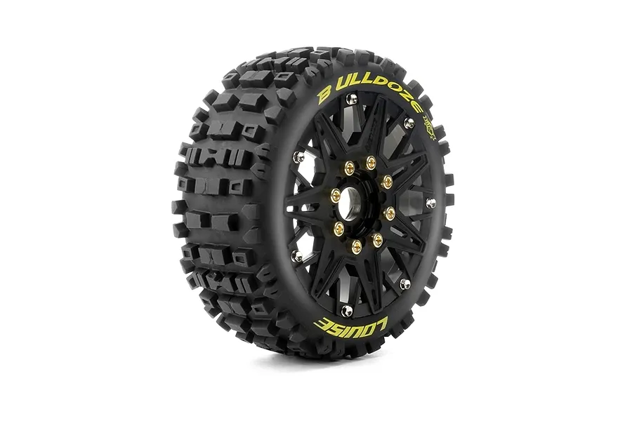 Louise 1/8 B-ulldoze (Soft) 0/12mm Offset Buggy Tyres on Black Rims - Glued Wheels 2Pcs image 127513
