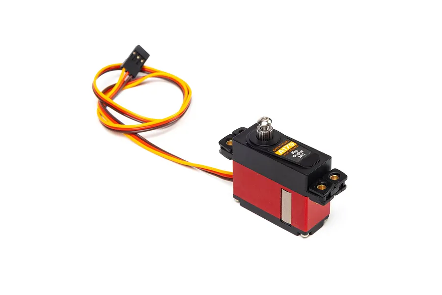 Spektrum A179 mini digital metal geared servo with red aluminium casing and attached three-wire connector cable.