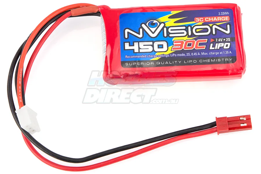 nVision 7.4V 450mAh 30C Soft Case LiPo Battery image 12789