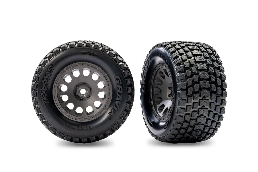 Traxxas 2.1/2.6&amp;quot; Gravix Rear Tyres on Grey Mini XRT Rims - Glued Wheels 2Pcs image 128043