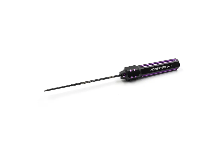 Yeah Racing Momentum 2.0mm hex driver with a black and purple aluminium handle on a white background.