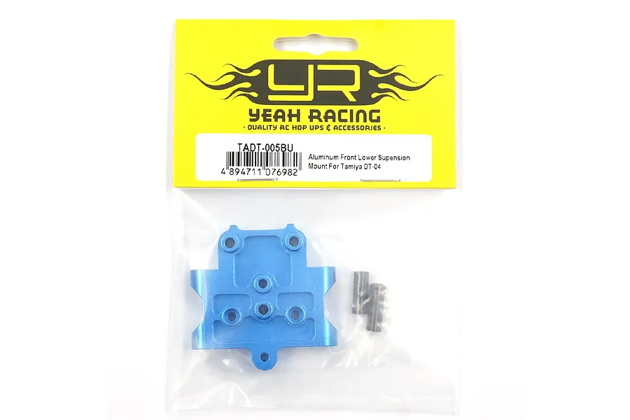 Yeah Racing blue aluminium front lower suspension mount for Tamiya DT-04 in original packaging.