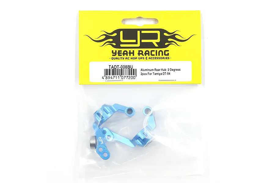 Yeah Racing TADT-008BU blue aluminium 2-degree rear hubs for Tamiya DT-04 in original packaging.