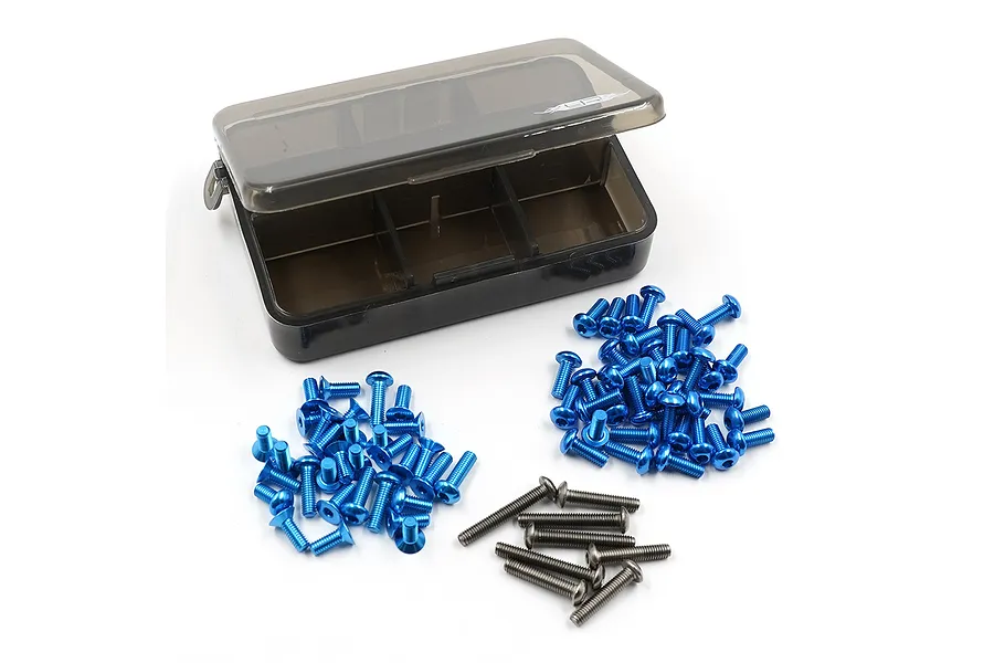 Yeah Racing Aluminium and Titanium Complete Screw Set with Mini Box - Blue image 128425