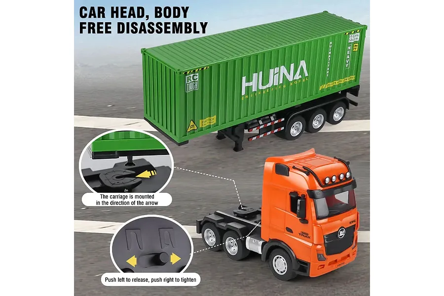 HuiNa 1317 RC Semi Truck Electric 4WD 1/18 Scale RTR - Orange/Green image 128588