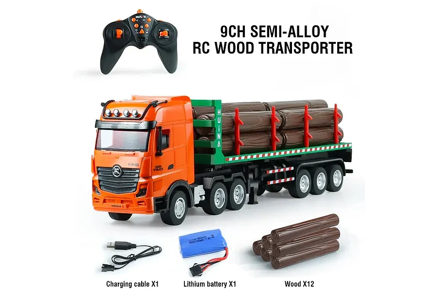 HuiNa 1313 RC Logging Truck Electric 2WD 1/18 Scale RTR - Orange/Green image 128591