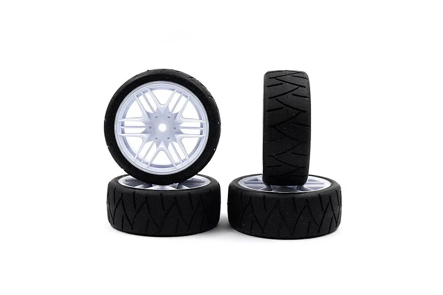 Team Powers 1/10 34R Treaded Tyres on Spoked Rims - Glued Wheels 4Pcs image 128660