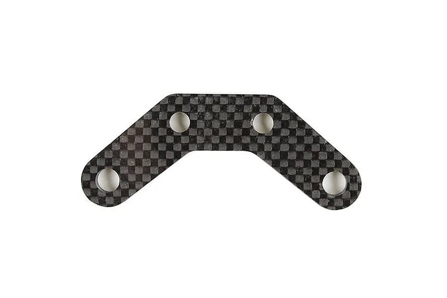 A flat, V-shaped carbon fibre suspension pin brace with four mounting holes, isolated on a white background.