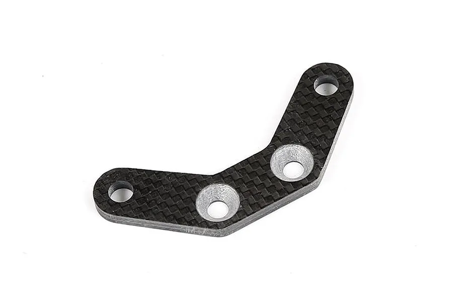 A V-shaped carbon fibre suspension pin brace for an RC car, featuring three mounting holes with countersunk edges, isolated on a white background.