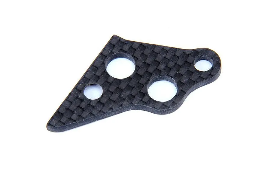 A Rovan carbon fibre right engine mount brace featuring a woven texture and three circular mounting holes.