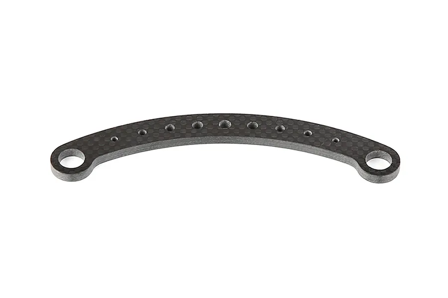 A curved Rovan carbon fibre steering connecting plate with multiple mounting holes, isolated on a white background.