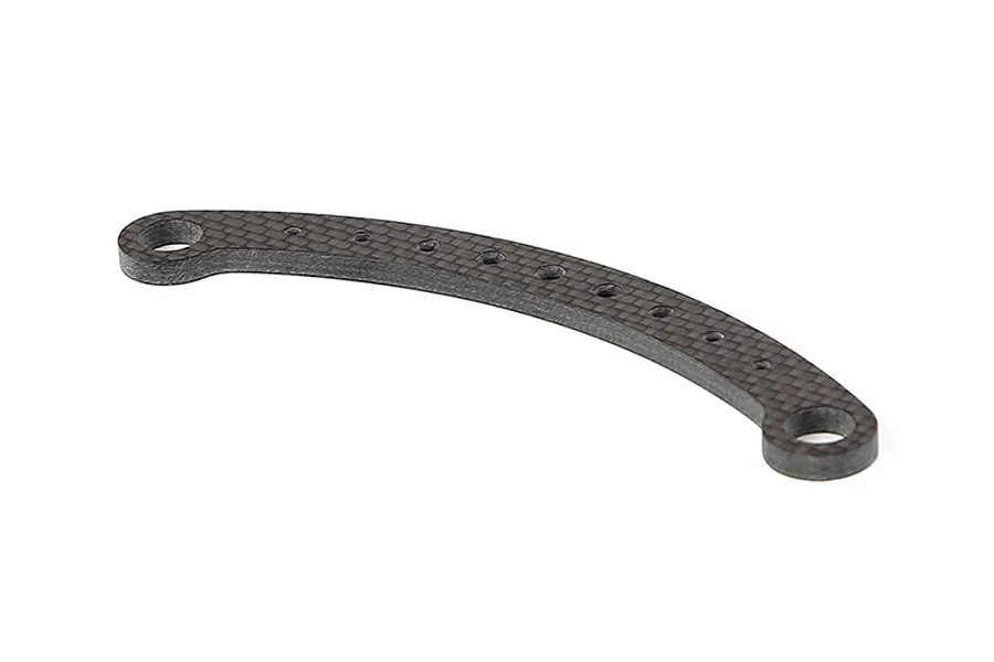 A curved Rovan carbon fibre steering connecting plate with multiple holes, isolated on a white background.