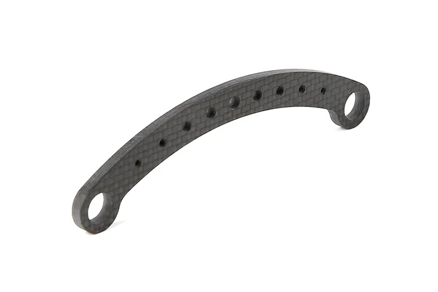 A curved Rovan carbon fibre steering connecting plate with multiple mounting holes, isolated on a white background.