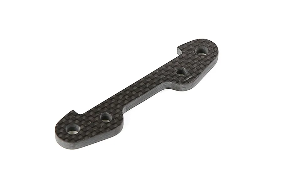 A Rovan carbon fibre suspension arm pin brace with a woven texture and four mounting holes, isolated on a white background.
