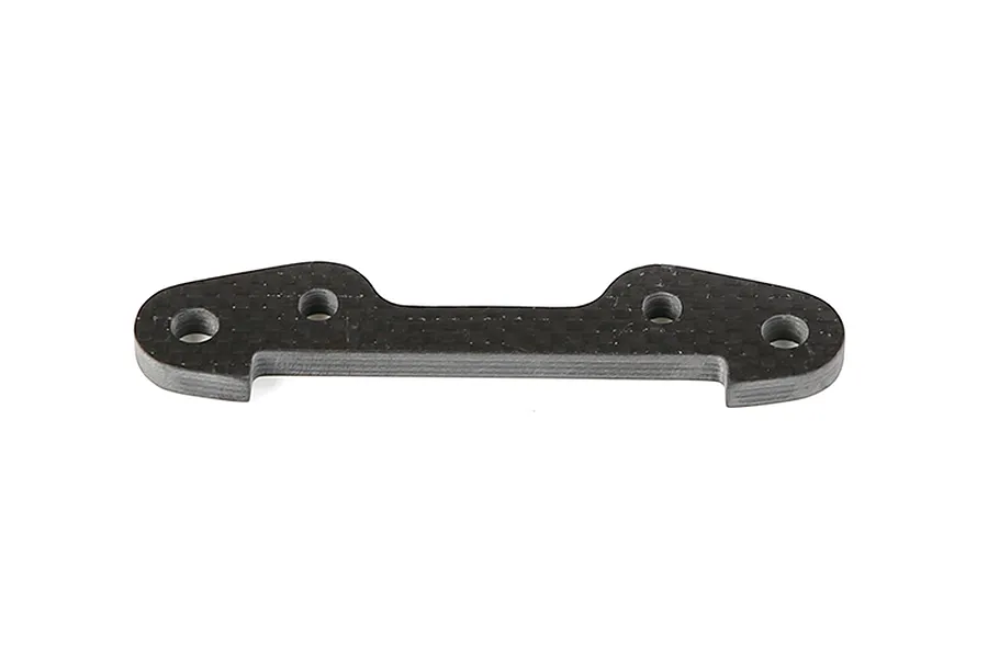 A Rovan carbon fibre front lower suspension arm pin brace for RC cars, featuring a flat, contoured design with four mounting holes.