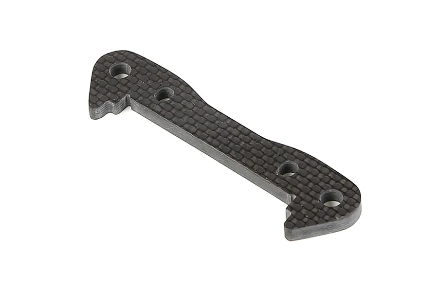 A Rovan carbon fibre front lower suspension arm pin brace for RC vehicles, featuring a flat, curved design with four mounting holes.