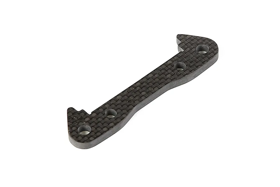 A Rovan carbon fibre front lower suspension arm pin brace featuring a woven pattern and four mounting holes.