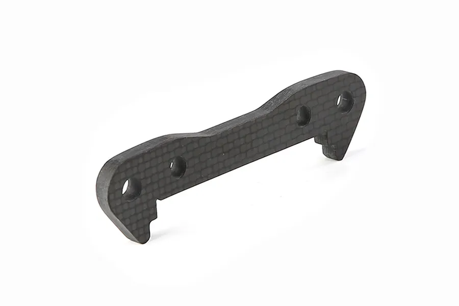 A Rovan carbon fibre front lower suspension arm pin brace featuring a contoured shape with three mounting holes.