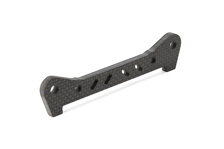 A Rovan carbon fibre rear lower suspension arm pin brace for RC vehicles, featuring a flat, multi-holed design against a white background.