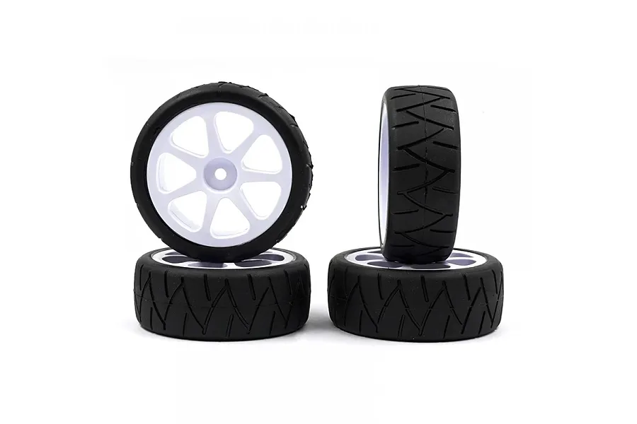 Rush 1.9&amp;quot; Radial 28X Touring Car Tyres on White 7 Spoke Rims - Glued Wheels 2Pcs image 129299